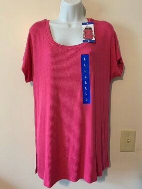 Felina Hot Pink Ribbed Scoop Neck Short Sleeve Top